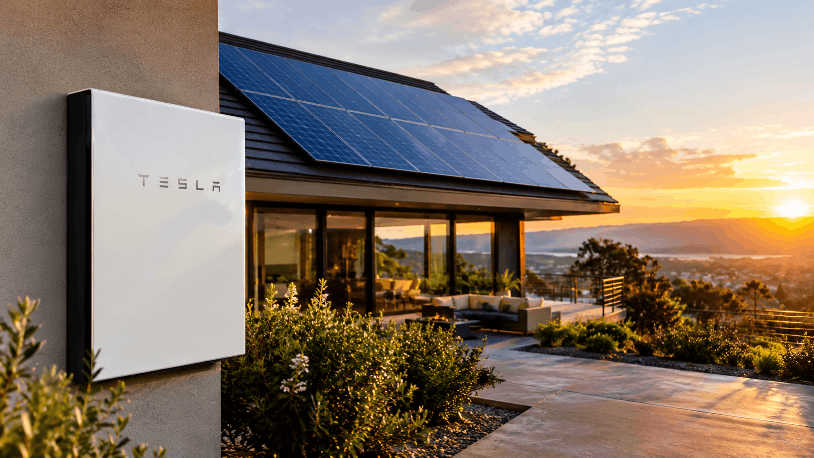 Tesla Solar Home at Sunset